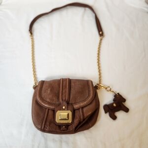 Juicy Couture Brown Sheep Leather Chain Strap Twist Lock Crossbody Bag Purse
